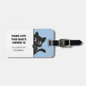 Grappige Cute Kijkende Zwarte Kat Blauw en Wit Bagagelabel (Voorkant horizontaal)