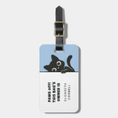 Grappige Cute Kijkende Zwarte Kat Blauw en Wit Bagagelabel (Voorkant verticaal)