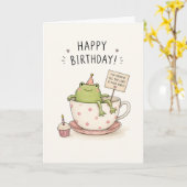 Grappige Cute Kikker Verjaardagswensen Kaart (Gele Bloem)