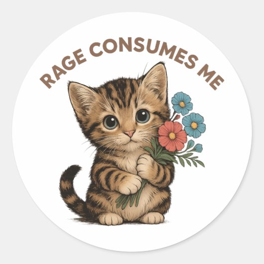 Grappige Cute Kitten Woede Verteert Me Ronde Sticker (Voorkant)