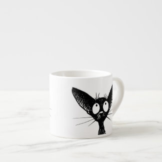 Grappige Cute Kleine Zwarte Kat Kunst Espresso Kop