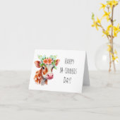 Grappige Cute Koe Puns Moederdag Kaart (Gele Bloem)
