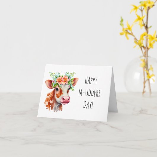 Grappige Cute Koe Puns Moederdag Kaart (Gele Bloem)