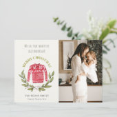 Grappige Cute Lelijke Trui Rood Groen Foto Kerstmi Feestdagenkaart (Staand voorkant)