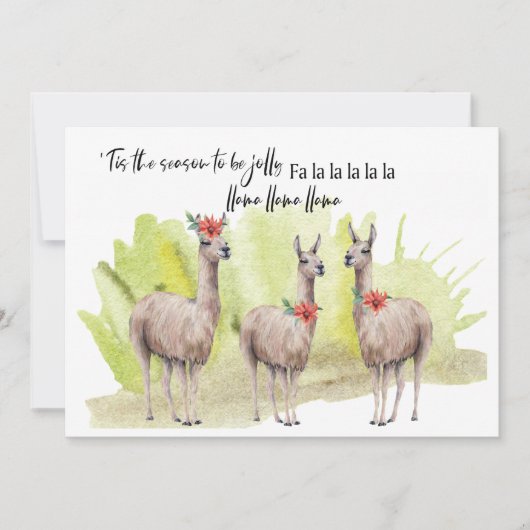 Grappige Cute Llama's Watercolor Kerstgroet Feestdagenkaart (Voorkant)