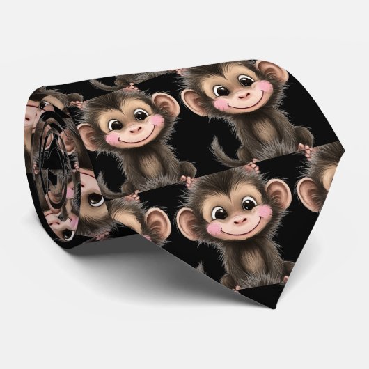Grappige Cute Monkey Kawaii Kraag Stropdas (Opgerold)