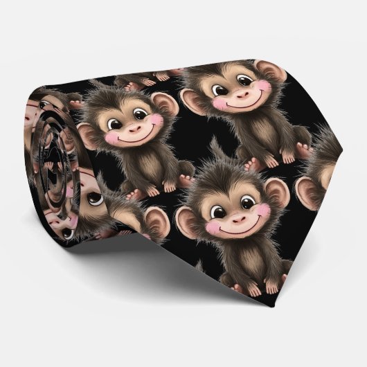 Grappige Cute Monkey Kawaii Nekdas Stropdas (Opgerold)