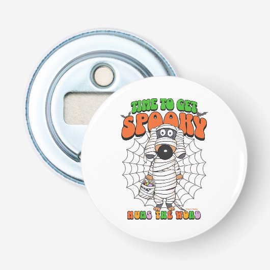 Grappige Cute Tijd om Spooky Mummy te krijgen Button Flesopener (Voorkant)