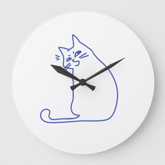 Grappige Cute Witte Kat Doodle Karakter Grote Klok (Voorkant)
