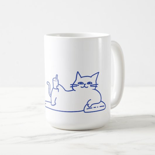 Grappige Cute Witte Kat Doodle Karakter Koffiemok (Voorkant rechts)
