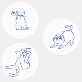 Grappige Cute Witte Kat Doodle Karakter Labels