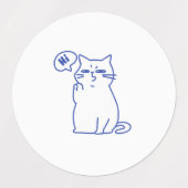 Grappige Cute Witte Kat Doodle Karakter Labels (Design 1)