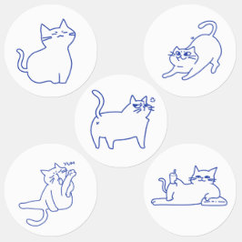 Grappige Cute Witte Kat Doodle Karakter Labels
