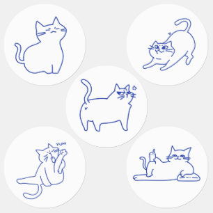 Grappige Cute Witte Kat Doodle Karakter Labels