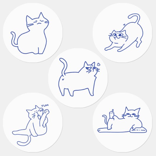 Grappige Cute Witte Kat Doodle Karakter Labels (Groep)