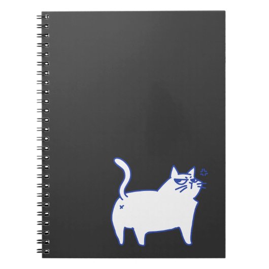 Grappige Cute Witte Kat Doodle Karakter Notitieboek (Voorkant)