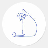 Grappige Cute Witte Kat Doodle Karakter Ronde Sticker (Voorkant)