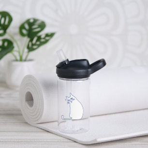 Grappige Cute Witte Kat Doodle Karakter Waterfles