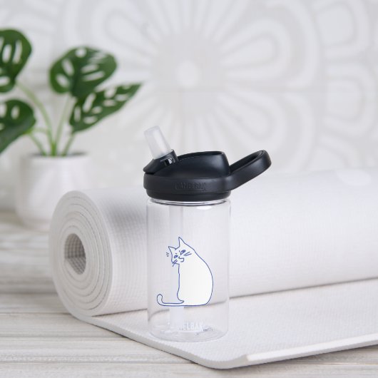 Grappige Cute Witte Kat Doodle Karakter Waterfles (Yoga)