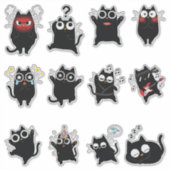 Grappige Cute Zwarte Kat Uitdrukkingen Sticker Pac (Voorkant)
