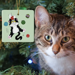Grappige Cute Zwarte Witte Tuxedo Kat Vakantie Gro Keramisch Ornament