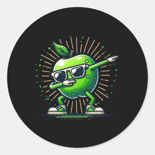 Grappige Dab Apple Dancing Dabbing Fruit Meme Ronde Sticker (Voorkant)