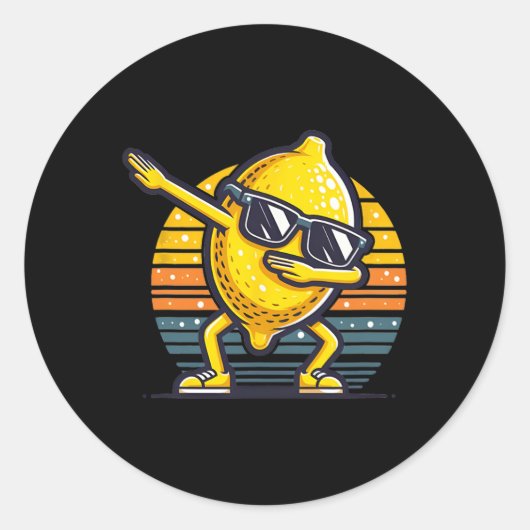 Grappige Dab Lemon Dancing Dabbing Retro Fruit 5 Ronde Sticker (Voorkant)