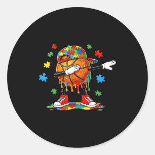 Grappige dabbing basketbal drip voor jongens autis ronde sticker