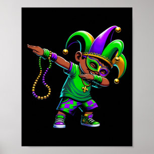 Grappige Dabbing Boy Mardi Gras Carnaval Parade Bo Poster