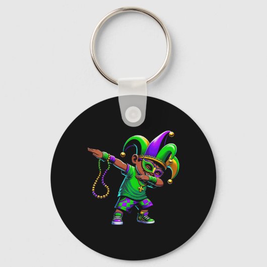 Grappige Dabbing Boy Mardi Gras Carnaval Parade Bo Sleutelhanger (Voorkant)