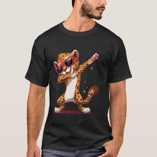 Grappige Dabbing Cheetah Junglekat Dans Dier Prin T-shirt (Voorkant)