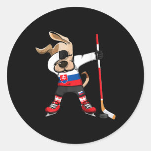 Grappige Dabbing Hond Slowakije IJshockey Fans T-s Ronde Sticker