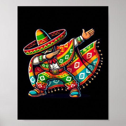 Grappige Dabbing Jongens Mexicaanse Poncho Cinco D Poster (Voorkant)