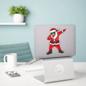 Grappige Dabbing Kerstman Zonnebril Trendy Kerstmi Sticker (Laptop op bureau)