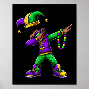 Grappige Dabbing Mardi Gras outfit voor zwarte jon Poster