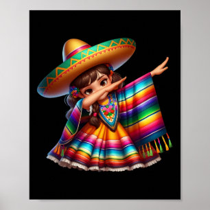 Grappige Dabbing Mexicaanse Poncho Sombrero Cinco  Poster