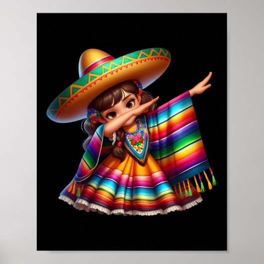 Grappige Dabbing Mexicaanse Poncho Sombrero Cinco Poster (Voorkant)