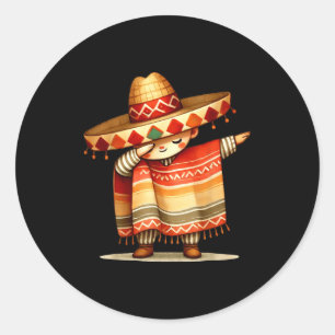 Grappige dabbing Mexicaanse poncho sombrero cinco Ronde Sticker