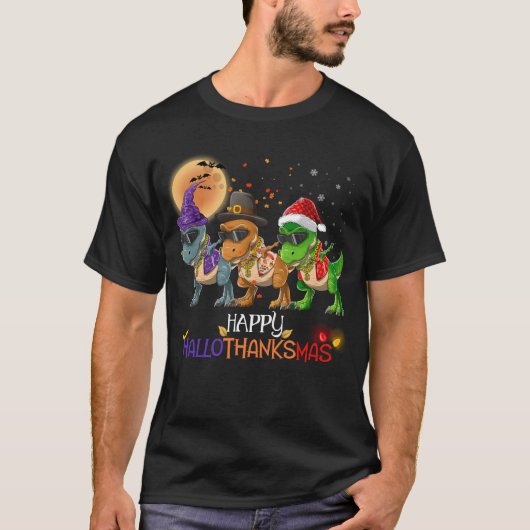Grappige Dabbing Rapper Dinosaurus Happy HalloThan T-shirt (Voorkant)