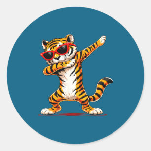 Grappige Dabbing Tijger met Zonnebril Ronde Sticker