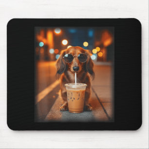Grappige dachshond die ijskoude koffie drinkt, hon muismat