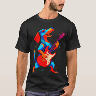 Grappige Dachshond Hond Speelt Elektrische Gitaar T-shirt
