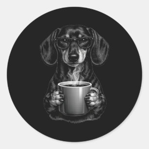 Grappige dachshond koffieliefhebber slimme wiener  ronde sticker