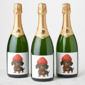 Grappige dachshond met aardbeien en hoed fruitig sparkling wijnetiket (Flessen)