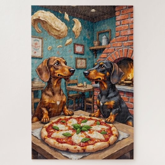 Grappige Dachshond Pizza Restaurant Hondenliefhebb Legpuzzel (Verticaal)