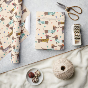 Grappige Dachshonden in Mutsen en Truien Cadeaupapier