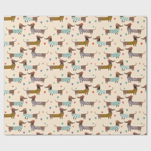 Grappige dachshonden in mutsen en truien cadeaupapier (Vlak)