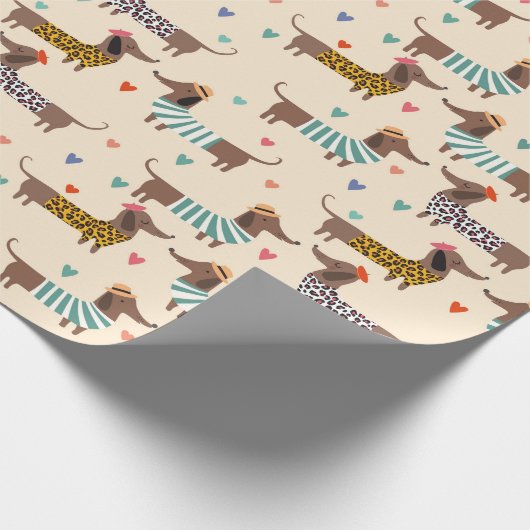 Grappige dachshonden in mutsen en truien cadeaupapier (Hoek)