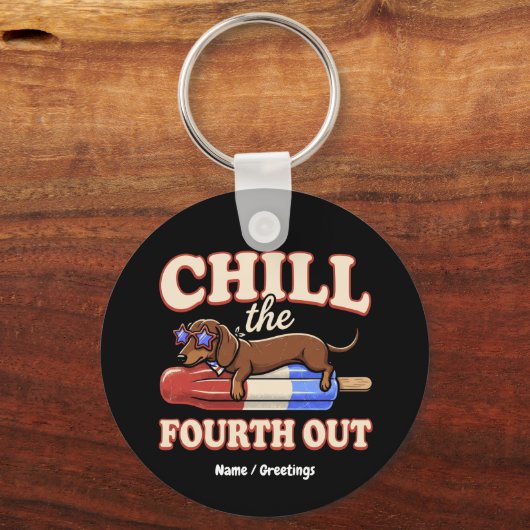 Grappige Dachshund 4 juli Chilleen de Vierde Sleutelhanger (Voorkant)