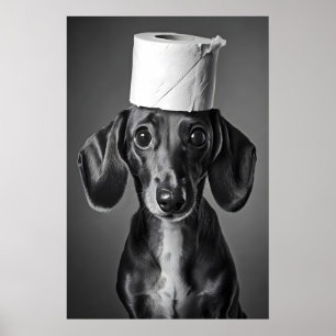 Grappige Dachshund Badkamer Kunstprint, Toiletpapi Poster